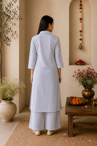 Blue Striped Organic Cotton Kurta Set