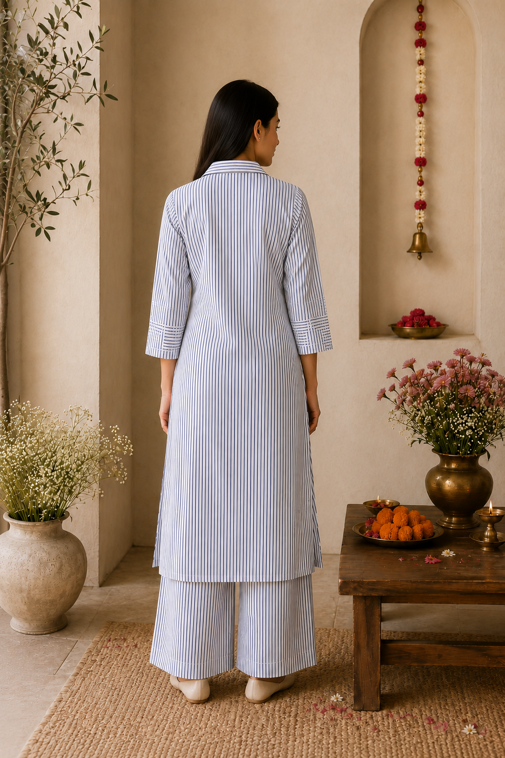 Blue Striped Organic Cotton Kurta Set