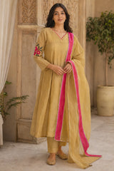 Mustard Yellow Aarini Mul Chanderi Suit Set