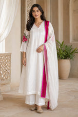 White Aarini Mul Chanderi Suit Set
