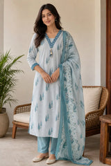 Blue Aira Cotton Suit Set