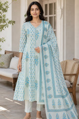Blue Neerja Mul Cotton Anarkali Set