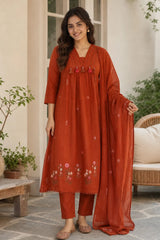 Warm Rust Zariya Mul Cotton Suit Set