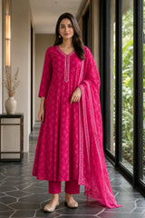 Rani Pink Aarohi Mul Cotton Anarkali Set