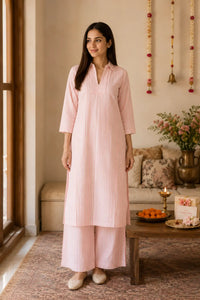 Peach Striped Organic Cotton Kurta Set