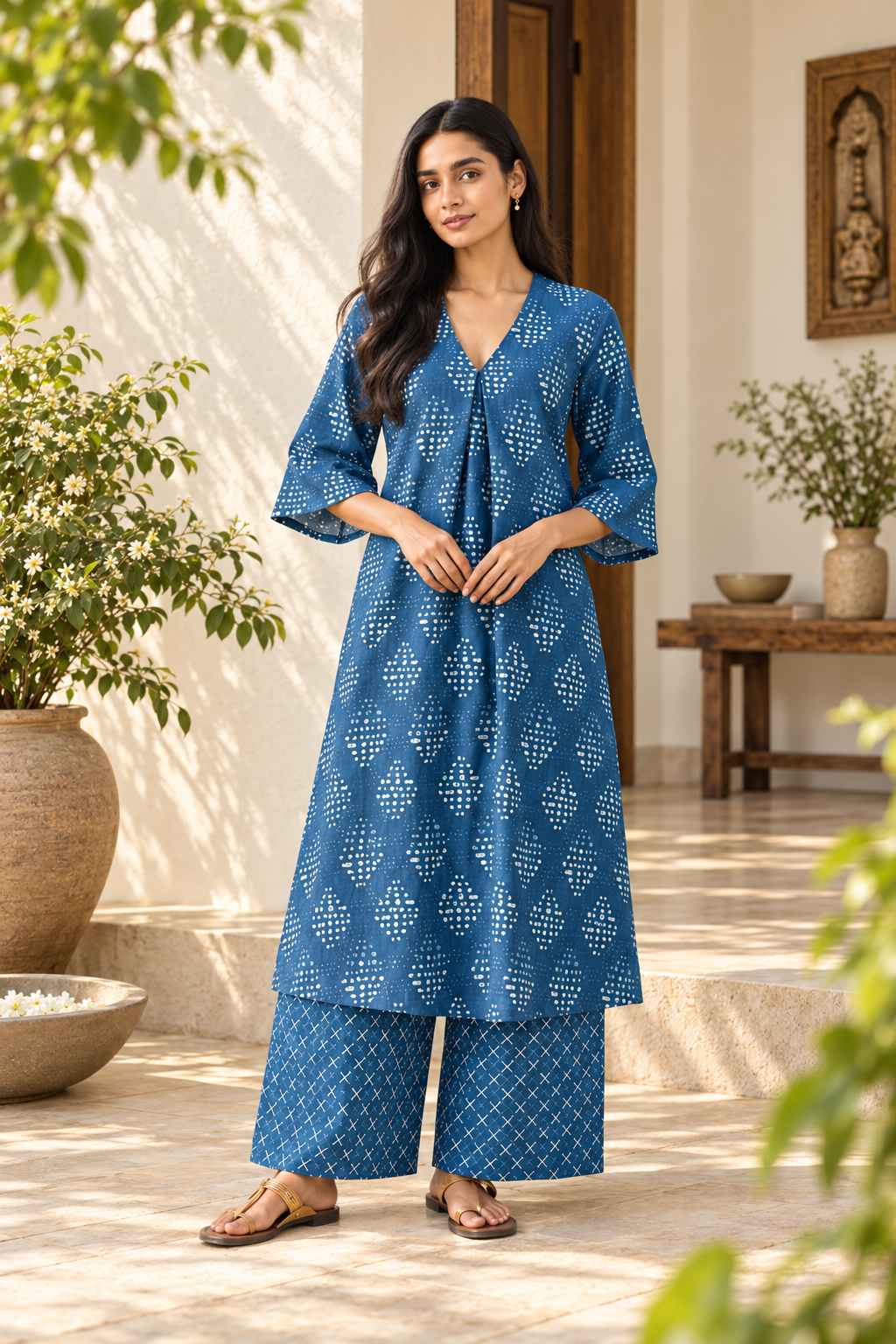 Blue Printed Kota Cotton Kurta Set