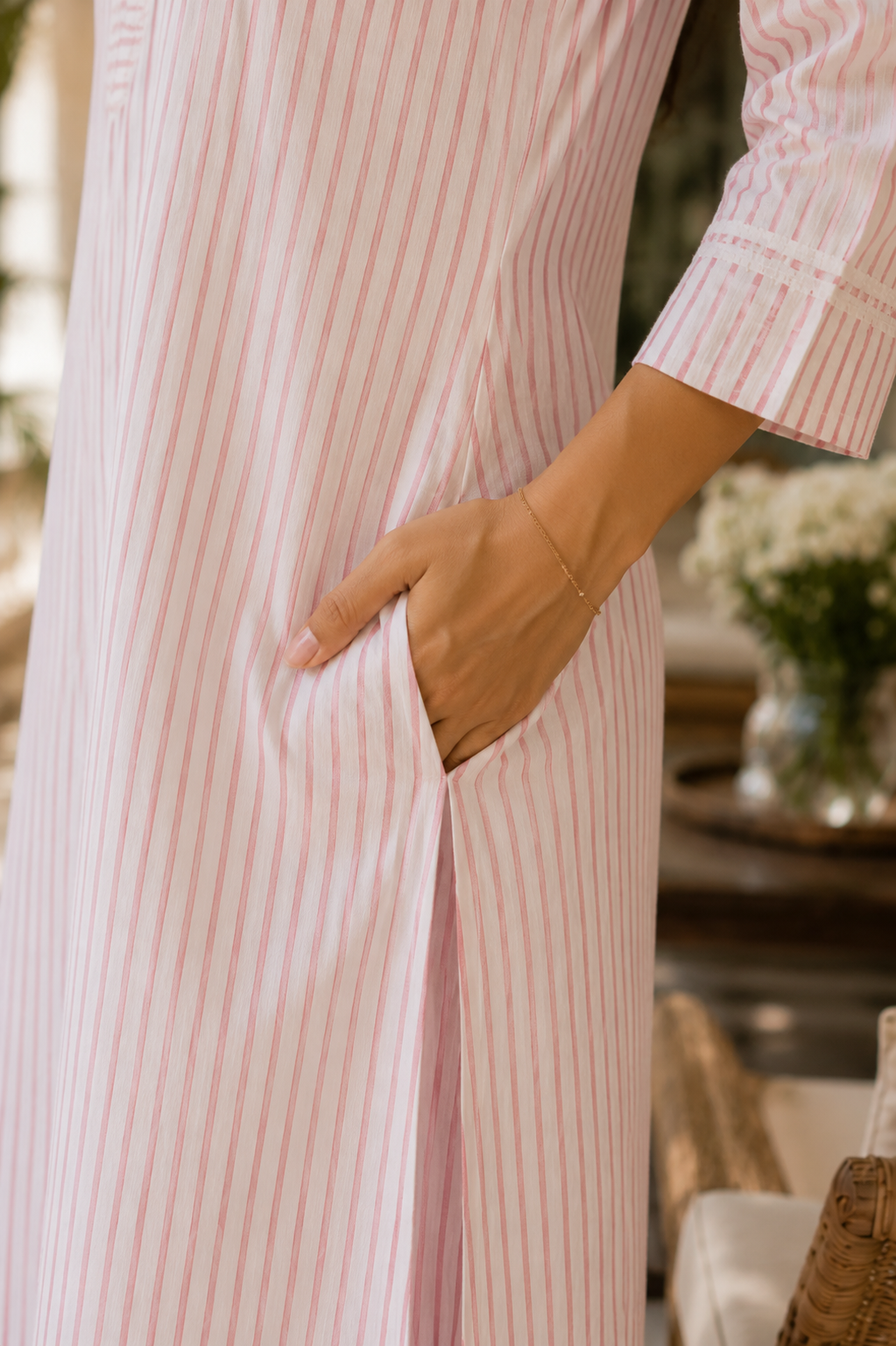 Pink Striped Organic Cotton Kurta Set