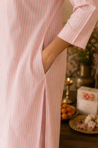 Peach Striped Organic Cotton Kurta Set