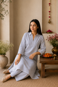 Blue Striped Organic Cotton Kurta Set
