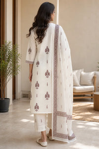 Brown Nayra pure cotton suit set with printed Anarkali silhouette — full styled look, RITAURA