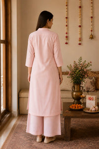 Peach Striped Organic Cotton Kurta Set