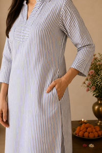 Blue Striped Organic Cotton Kurta Set