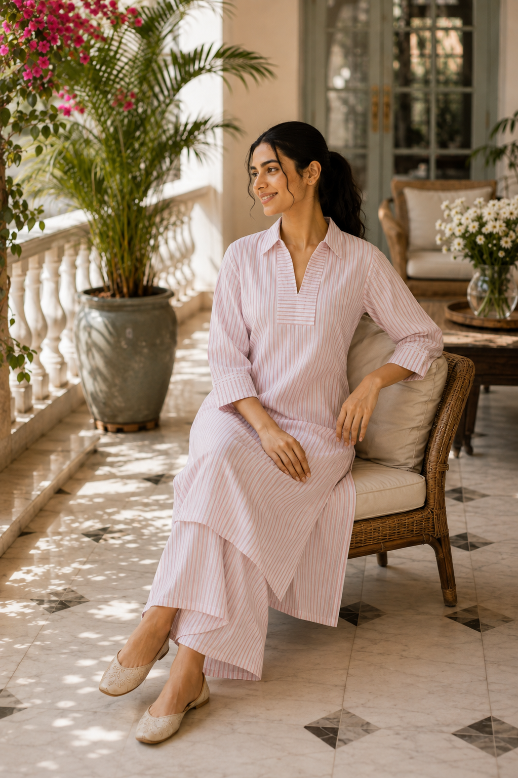 Pink Striped Organic Cotton Kurta Set