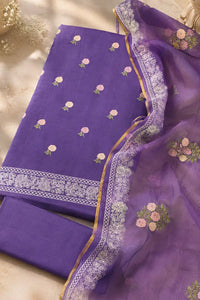Plum Gul resham chanderi made-to-order Banarasi suit set — front view, RITAURA