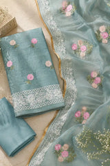 Gul Teal Resham Chanderi Suit Set