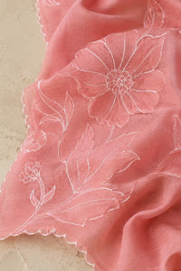 Coral blossom Noor appliqué Banarasi suit set with layered detail — back view, RITAURA
