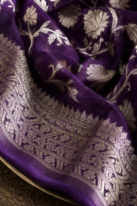 Plum Mehr zari georgette Banarasi suit set with rich zari — back view, RITAURA