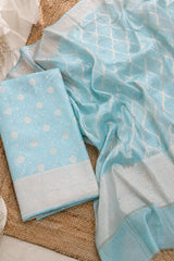 Neer Blue Resham Silk Banarasi Suit Set