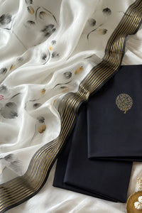 Black Siyah Alfi Banarasi suit set with traditional zari weaving — front view, RITAURA