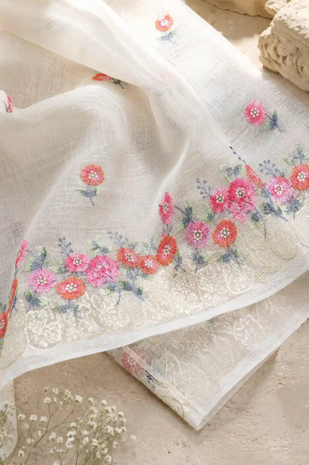 Gulrooh Banarasi linen silk suit set with zari motifs — back view, RITAURA