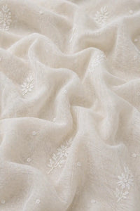 Ivory Safa mul mul Chikankari unstitched set with tonal embroidery — back view, RITAURA