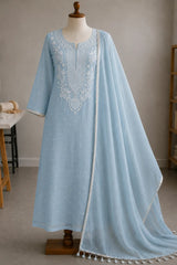 Powder Blue Chikankari Mal Chanderi Set