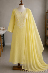 Lemon Noor Chikankari Mal Chanderi Set
