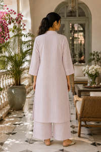 Pink Striped Organic Cotton Kurta Set
