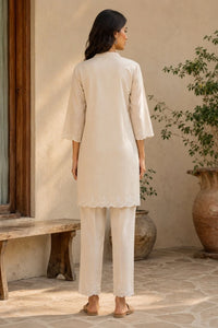 Beige Cotton Embroidered Co-ord Set