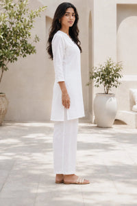 White Cotton Linen Co-ord Set
