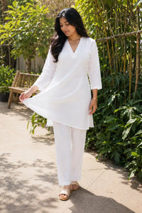 White Cotton Linen Co-ord Set