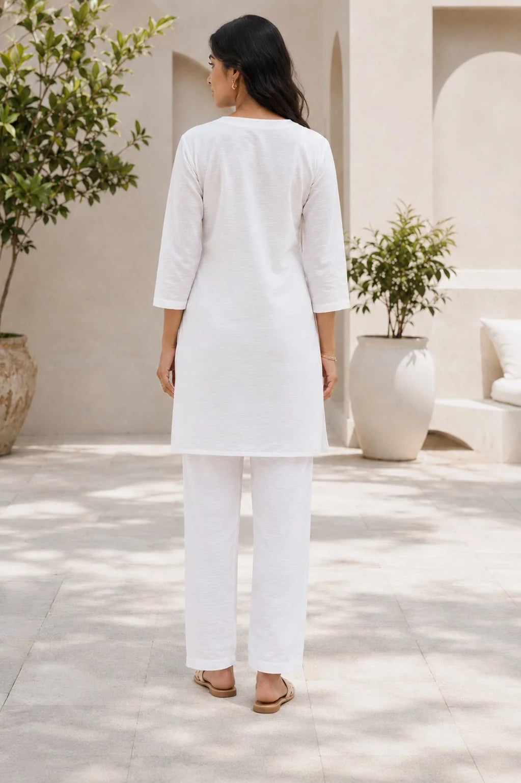 White Cotton Linen Co-ord Set