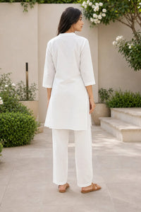 White Self Cotton Co-ord Set