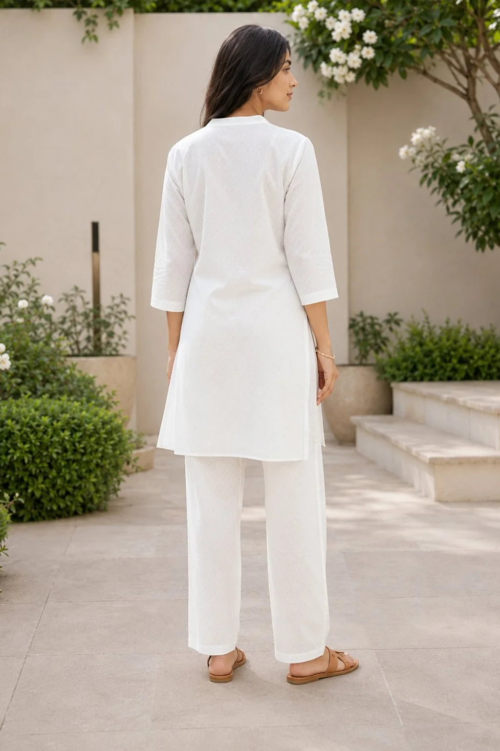 White Self Cotton Co-ord Set