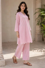 Pink Linen Embroidered Co-ord Set