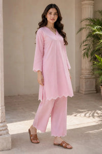 Pink Linen Embroidered Co-ord Set
