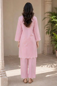 Pink Linen Embroidered Co-ord Set