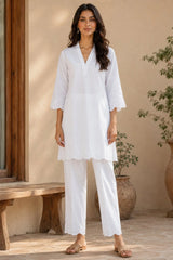 Ivory Cotton Embroidered Co-ord Set