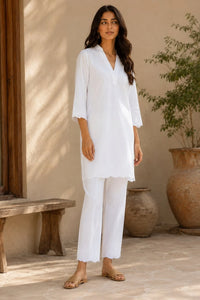 Ivory Cotton Embroidered Co-ord Set