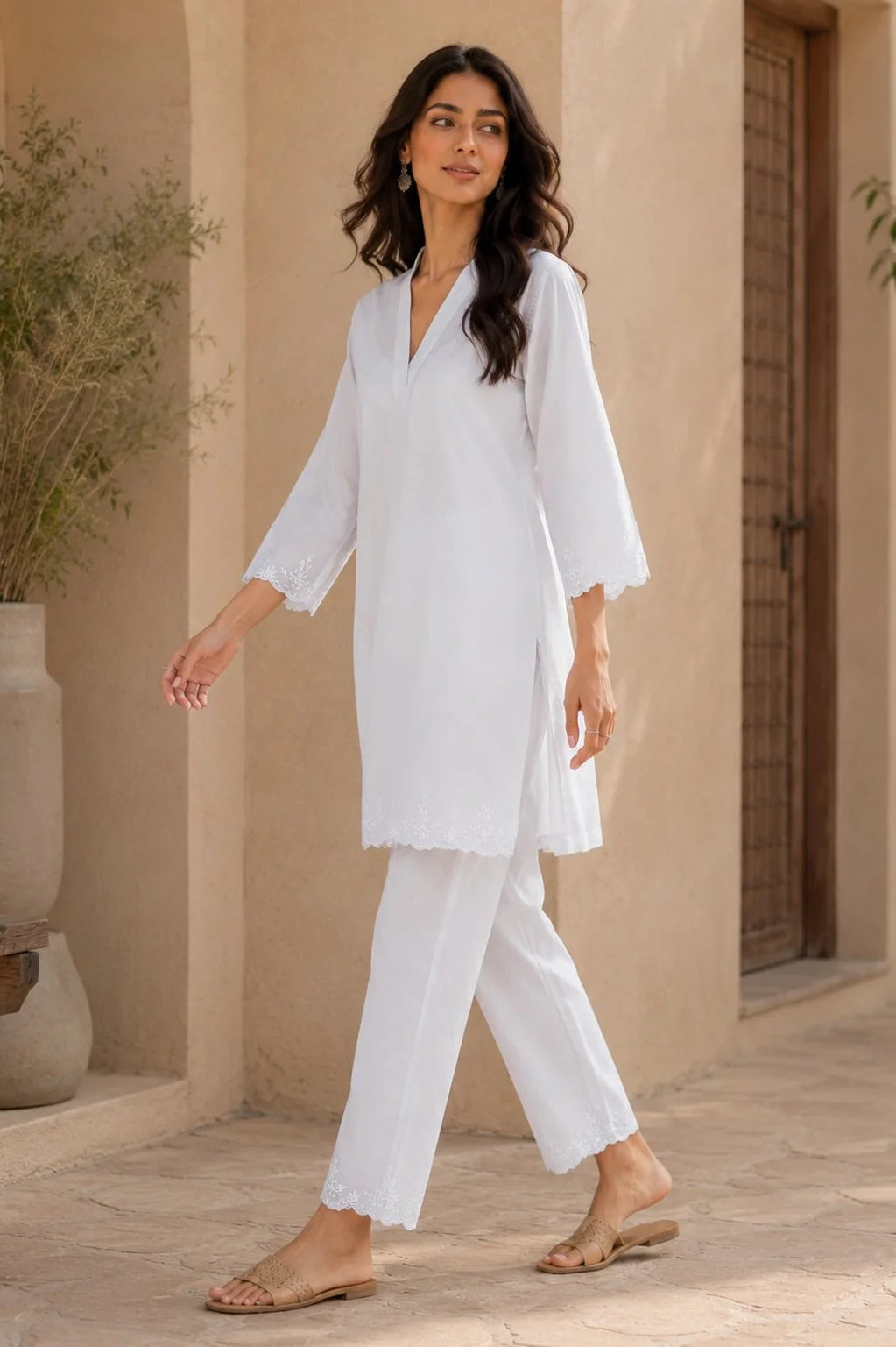 Ivory Cotton Embroidered Co-ord Set
