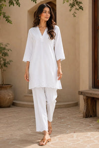 Ivory Cotton Embroidered Co-ord Set