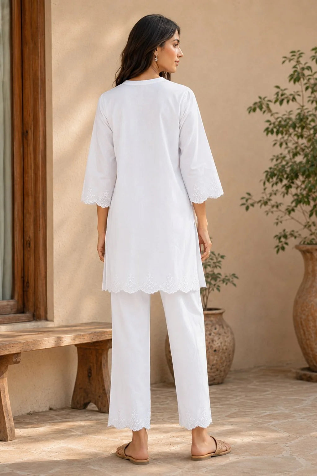 Ivory Cotton Embroidered Co-ord Set